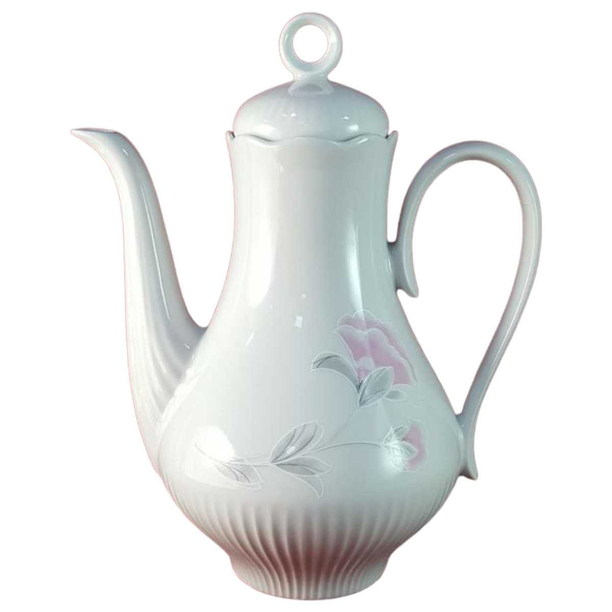 gerillt Kaffeekanne Kanne 1,3 L Graf von Henneberg rosa grau Blumendekor Blumen Weiß DDR gebraucht - sehr gut