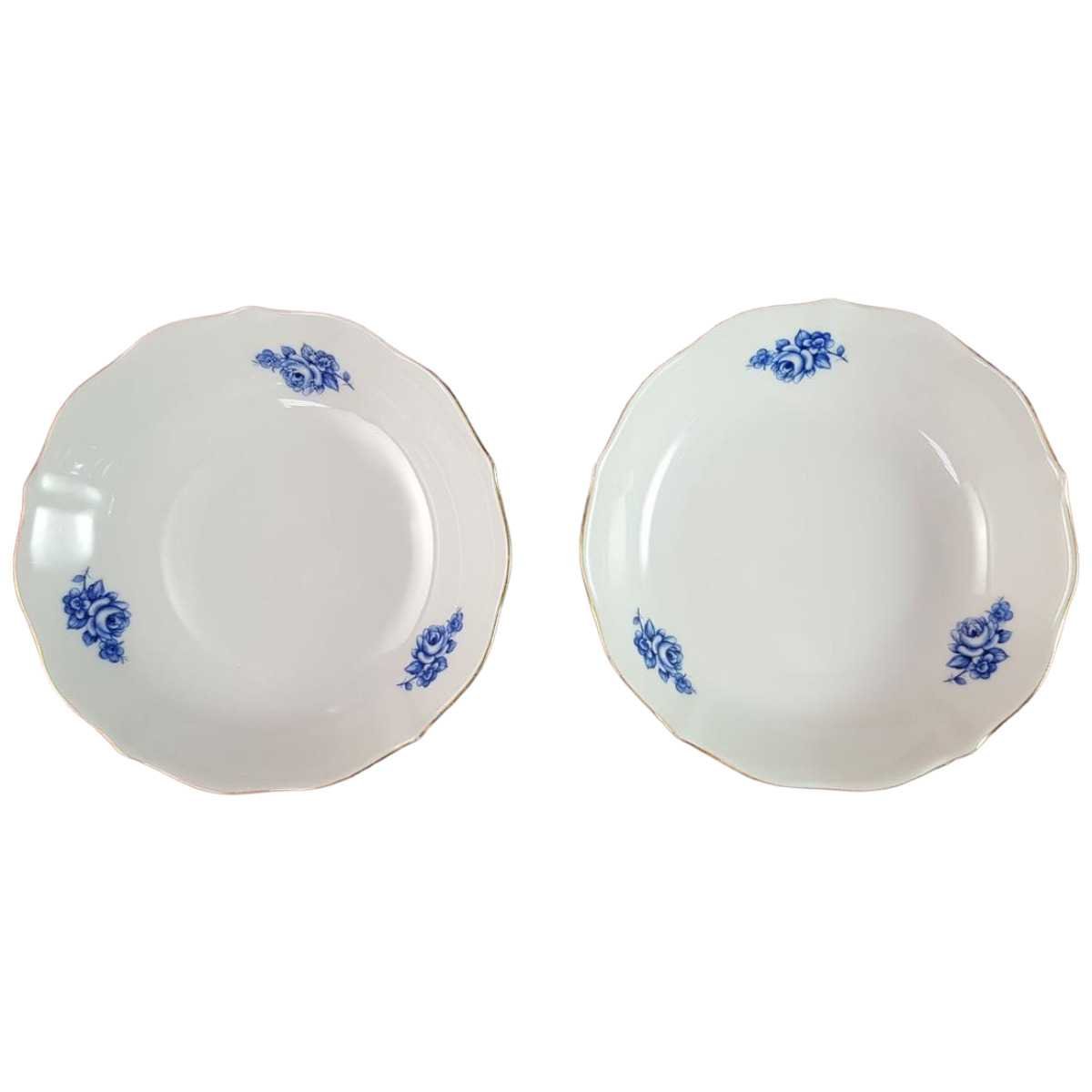 2er Set Untertasse Schale Goldrand 14 cm Schaller blaue Blumendekor mit Blumen Blau gebraucht - akzeptabel