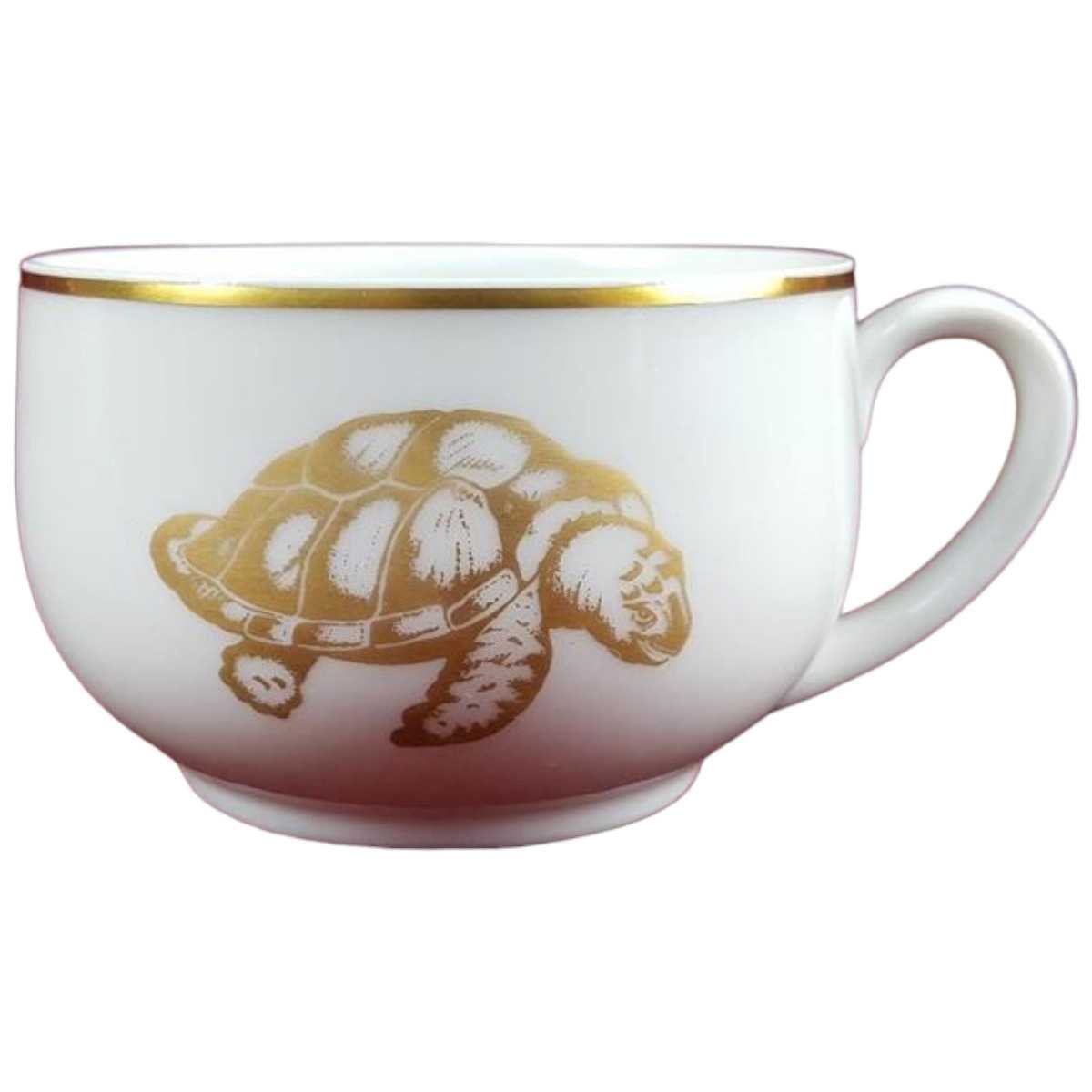 Mokkatasse Tasse Espressotasse Goldrand Tirschenreuth Schildkröten Motiv Goldmotiv Weiß gebraucht - sehr gut