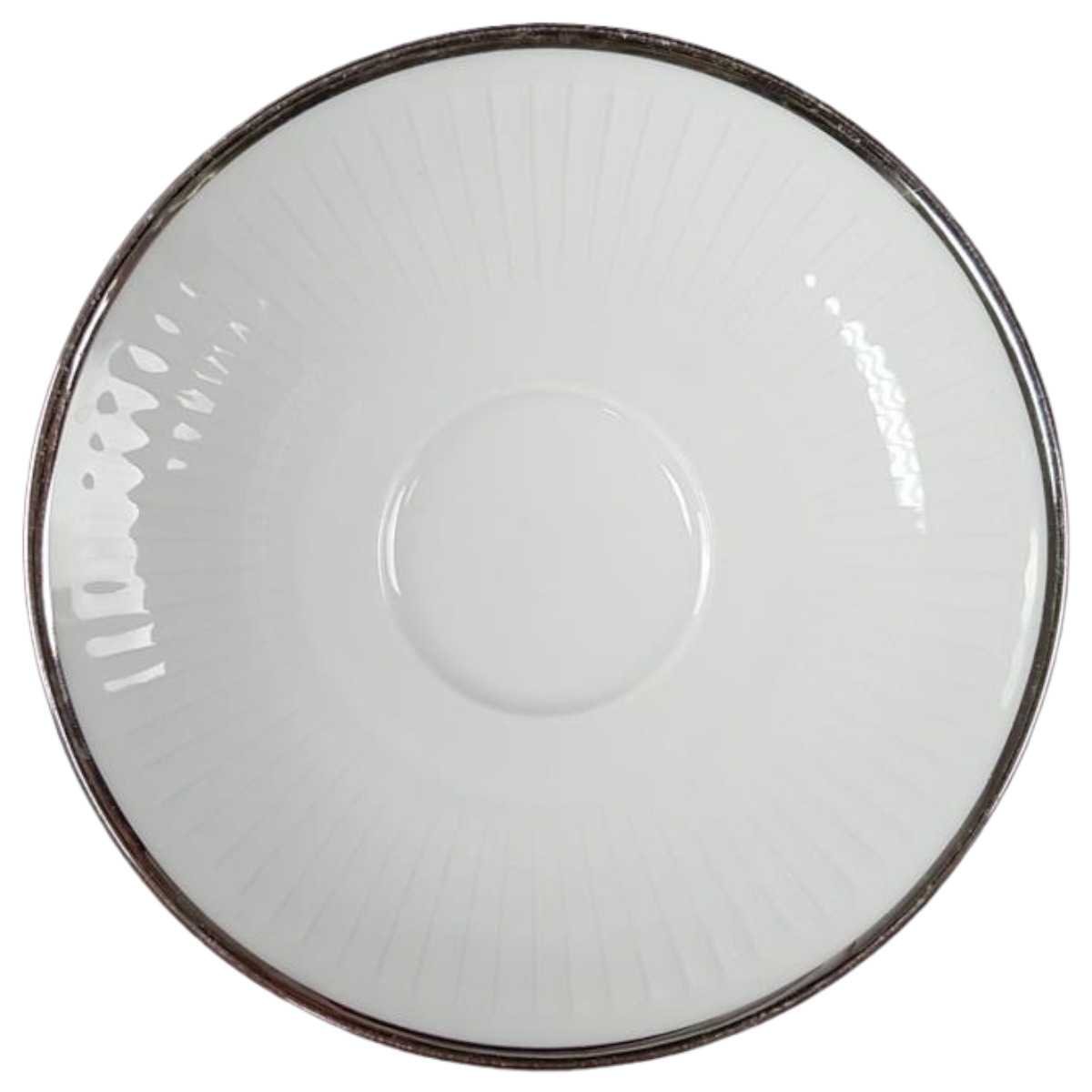 Untertasse für Kaffee 14,2 cm Winterling Kirchenlamitz weiß mit Silberrand und Rillen gebraucht - akzeptabel