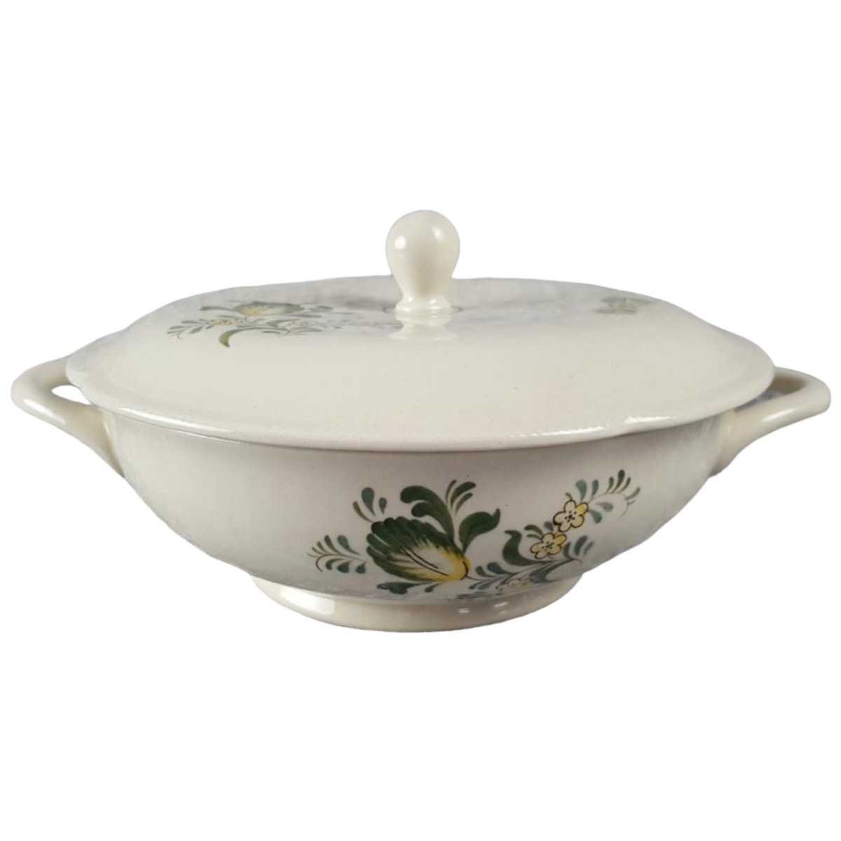 Ragoutterrine Servierschüssel mit Deckel VEB Dresden Blumendekor grün gelb Blumen gebraucht - gut