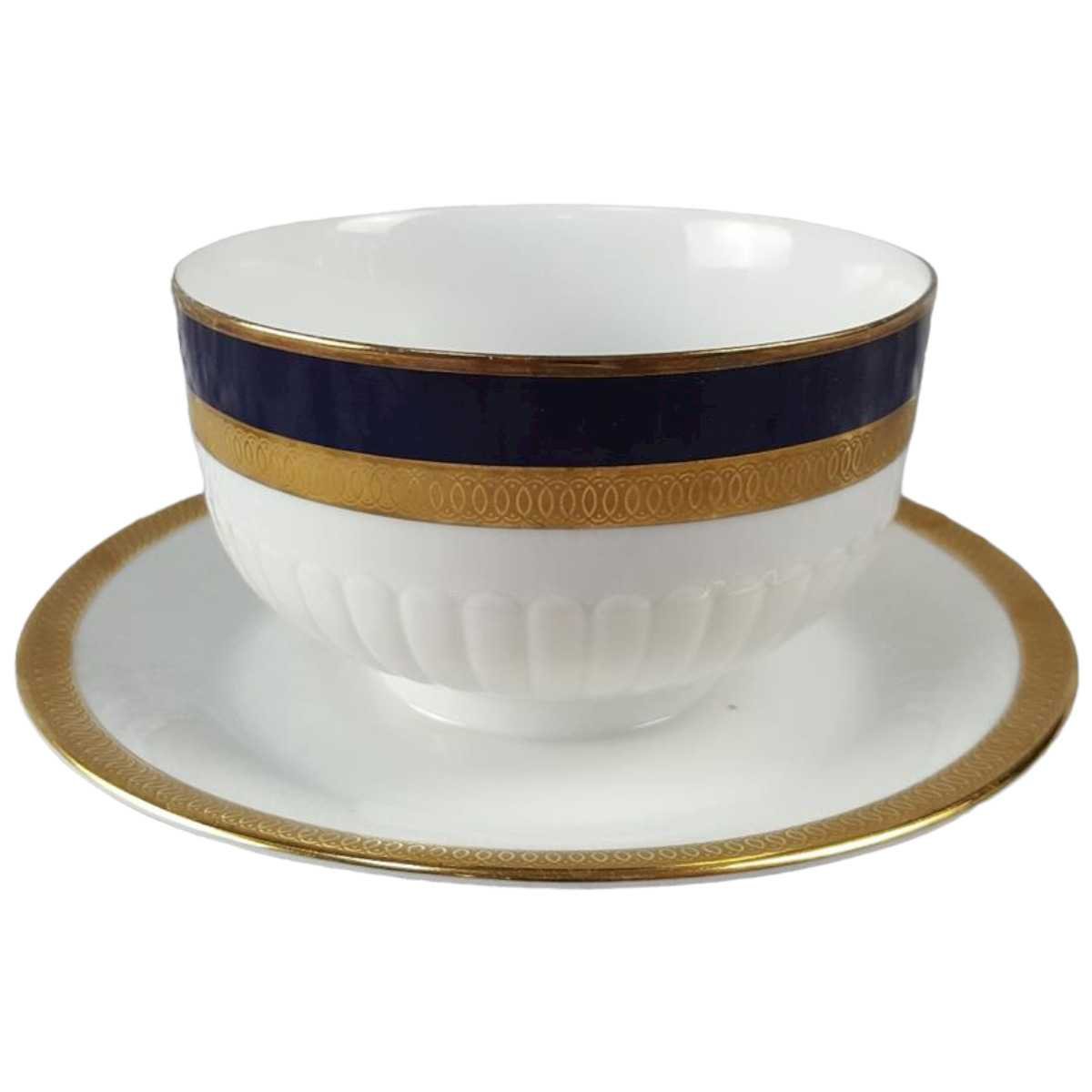 Sauciere mit Teller Golddekor 1tlg Winterling Marktleuthen Kobaltblau Rand Blau gebraucht - gut