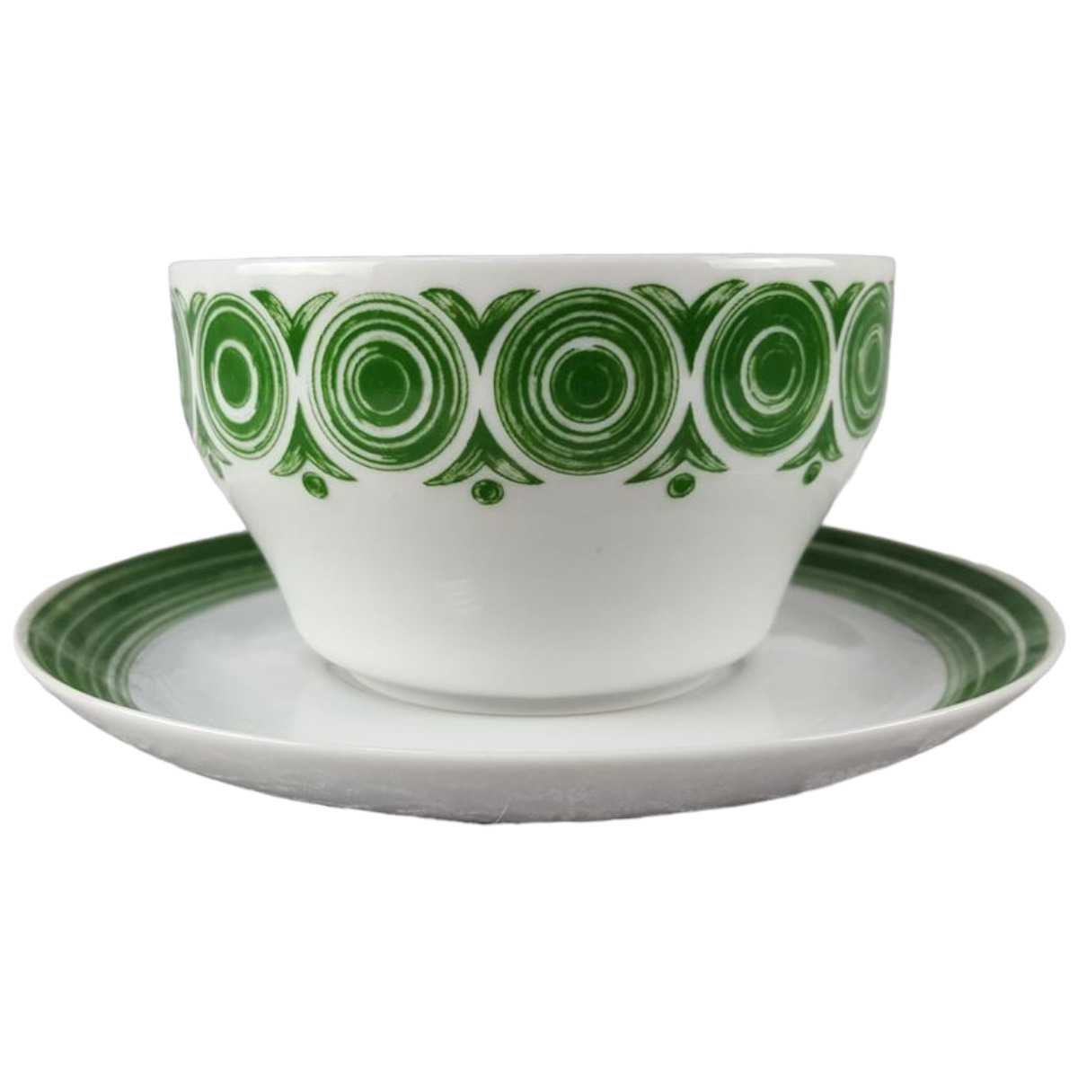 Sauciere mit Teller 2tlg Arzberg Donau Dekor grüne Kreise Grün gebraucht - sehr gut