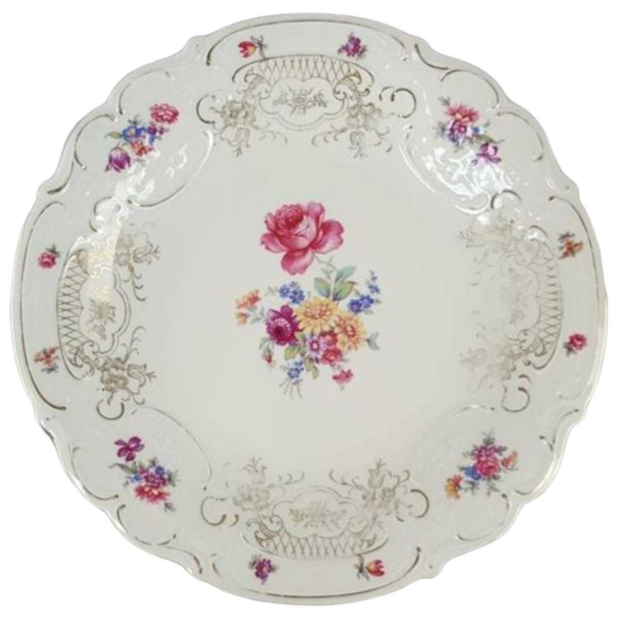 Servierplatte Steakplatte Golddekor Schaller Blumen Elfenbein gebraucht - akzeptabel