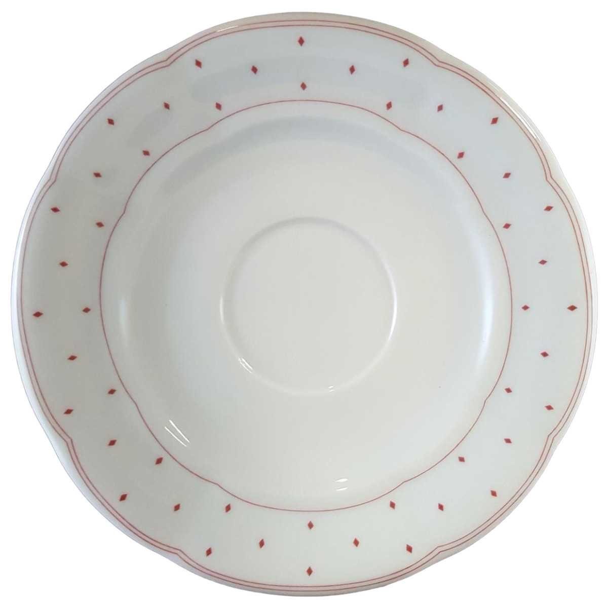 Untertasse für Kaffee 15,2 cm Marienbad Ingres Weiss Rote Rauten gebraucht - akzeptabel