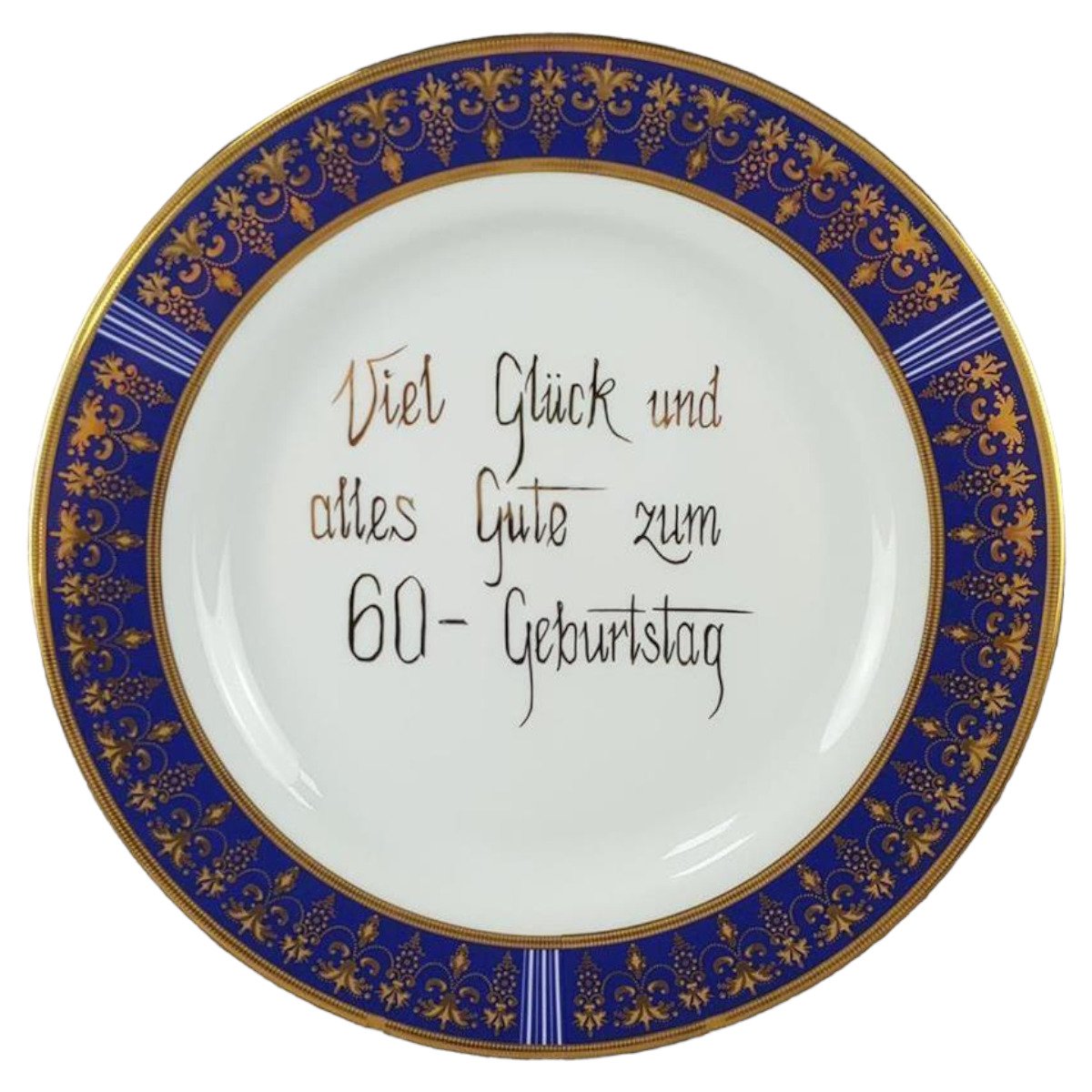 Teller D 30,4 cm Kobalt Golddekor Viel Glück und alles Gute zum 60 Geburtstag