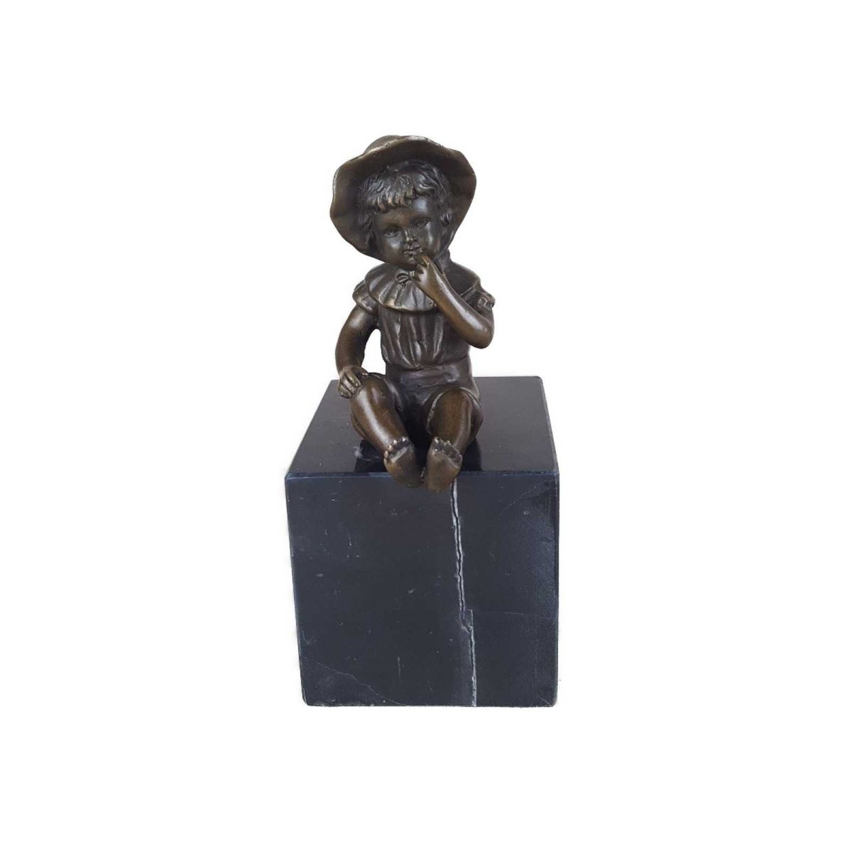 Bronzeskulptur Bronzefigur Statue Sitzendes Kleines Mädchen H 15,3 cm