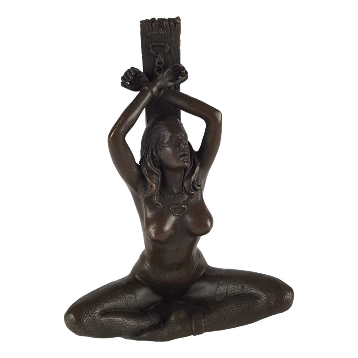 Bronzeskulptur Bronzefigur Erotik Frau Sitzend Gefesselt