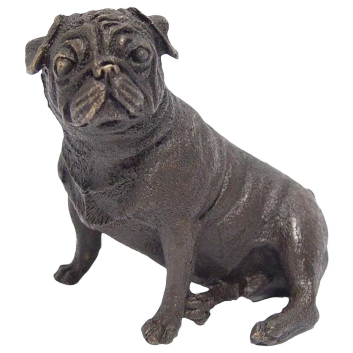 Bronzeskulptur Bronzefigur Statue Tier Hund Mops L 10 Art-Deco-Stil H 8,5 cm