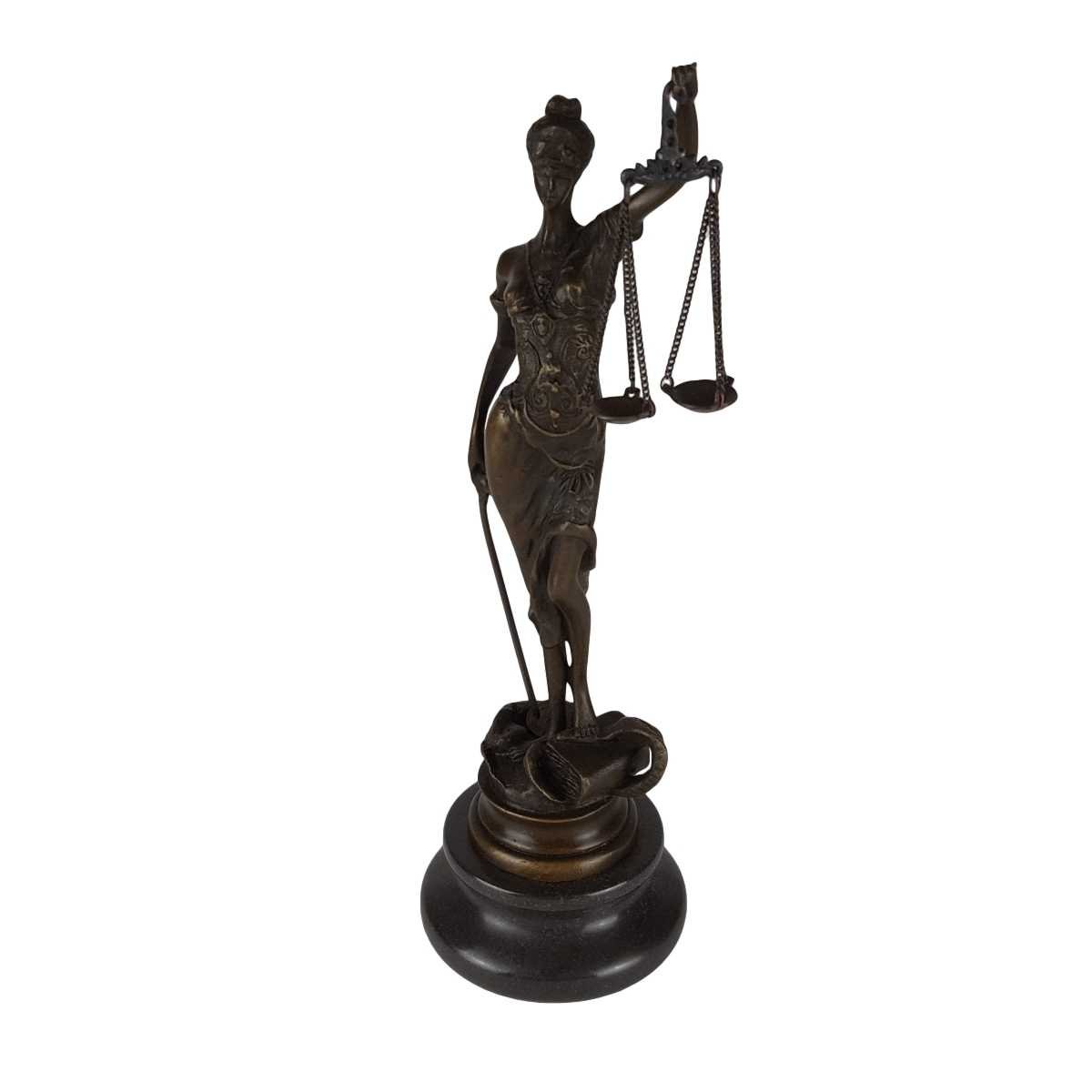 Bronzeskulptur Bronzefigur Justitia Richterin Recht Anwalt Schwert Waage