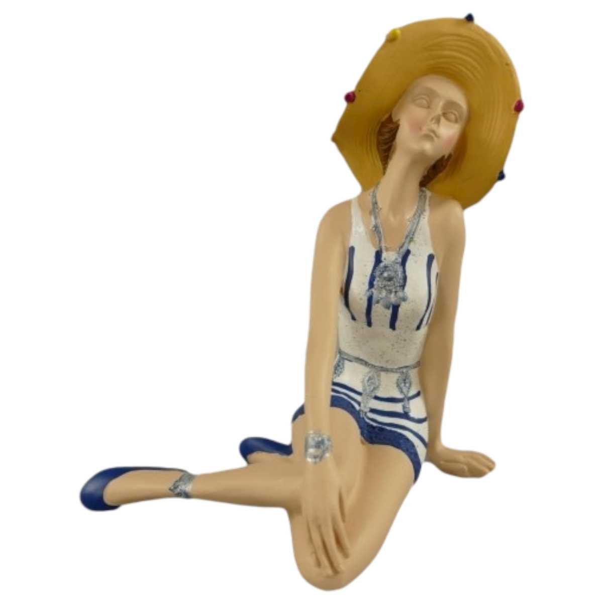 Badepuppe Figur Skulptur Pin-Up Kunststein Frau im Badeanzug Strandlady farbig 50er Jahre