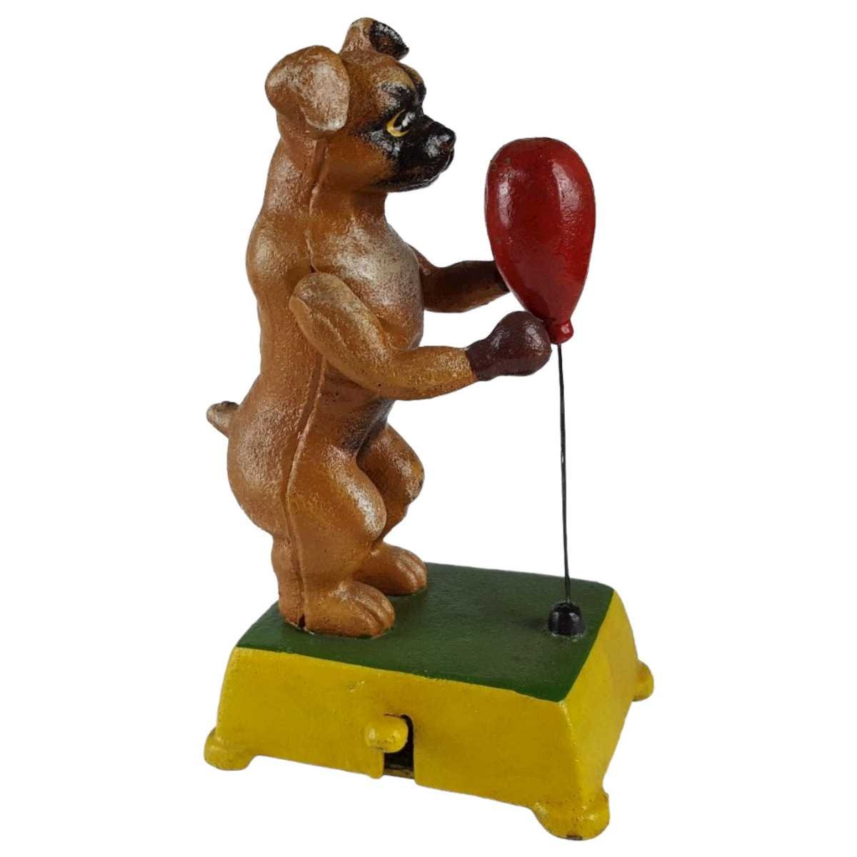 Figur Skulptur Gusseisen mechanisch Hund Boxball Boxer Antik-Stil