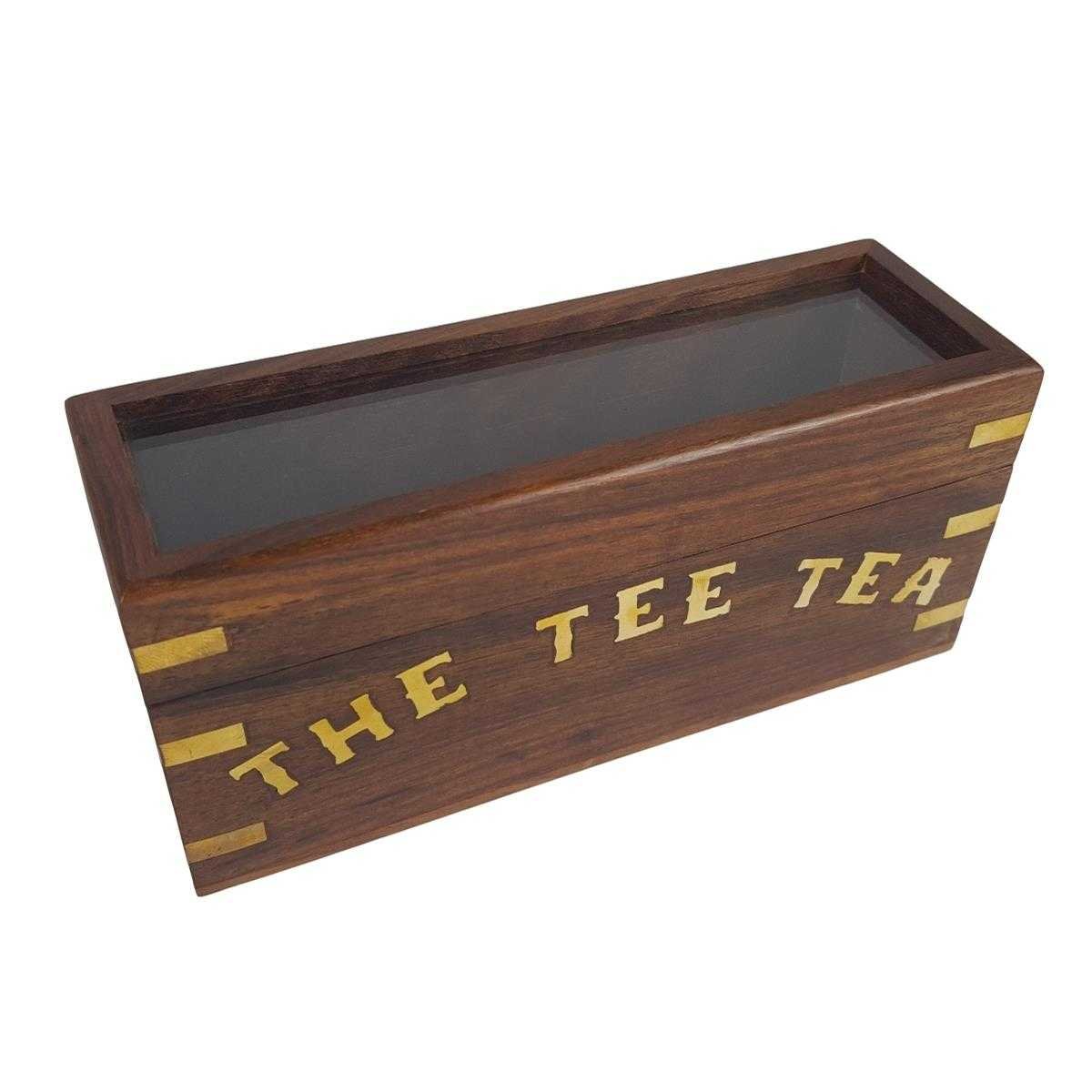 Holzbox Teebox Teedose Holddose Teebeutelspender für Tee The-Tee-Tea Braun