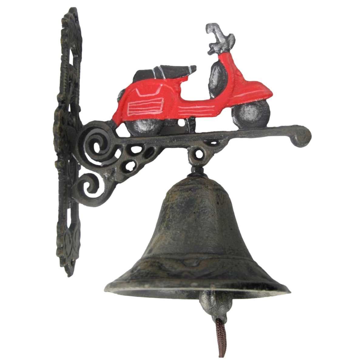 Gusseisen Wandglocke Türglocke Motiv Figürchen Klein Scooter H 25x18 cm