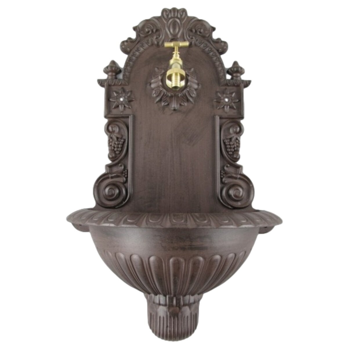 Aluminium Wandbrunnen Gartenbrunnen Zapfstelle Waschbecken rustikal braun H 60cm