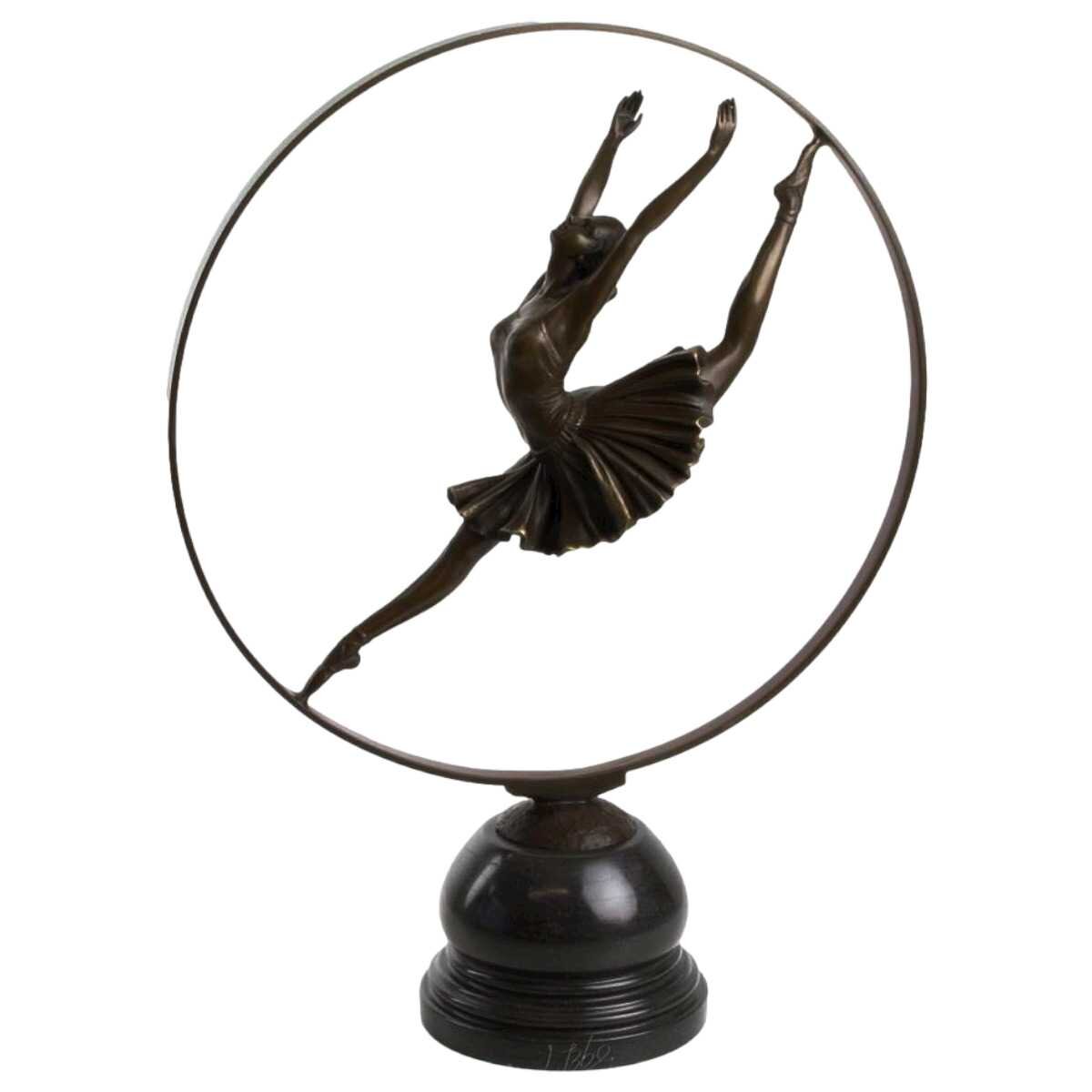 Bronzeskulptur Bronzefigur Ringtänzerin Im Ring Art-Deco-Stil