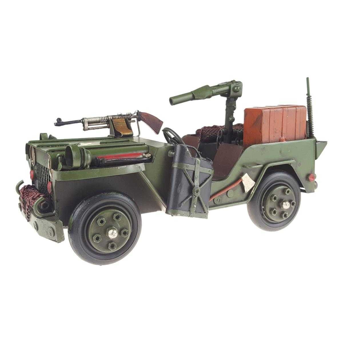 Blechmodell Blechauto Modellauto Armee Militär Geländewagen mit Bewaffnung Antik-Stil