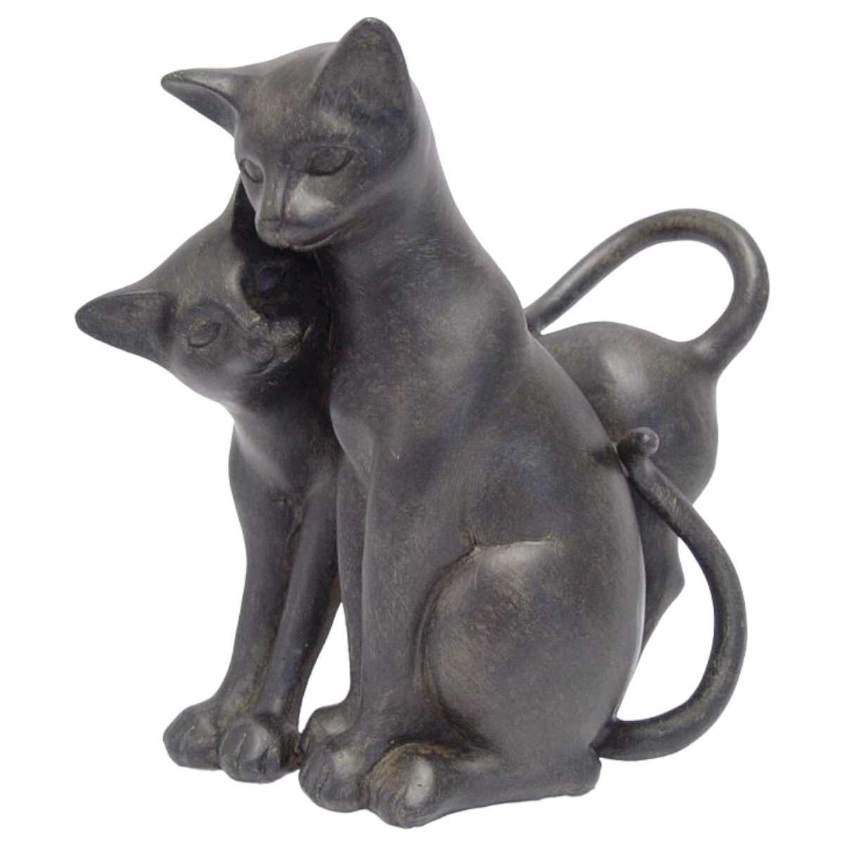 Figurengruppe Kunstharz Zwei kuschelnde Katzen