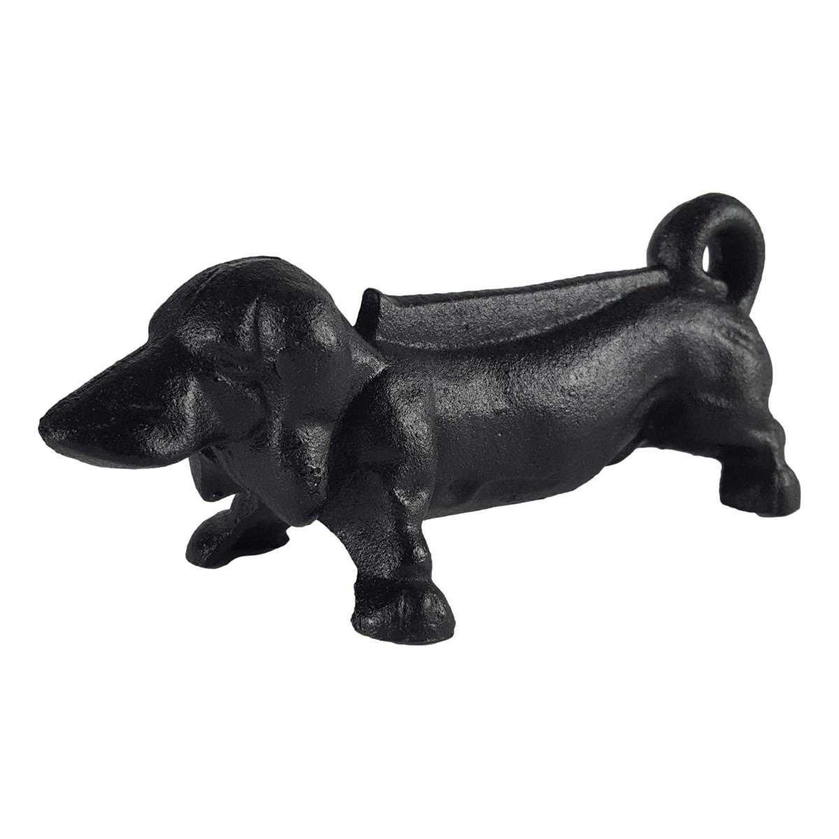 Stiefelschaber Türstopper Figur Skulptur Dackel Hund schwarz L 23,5 cm Gusseisen