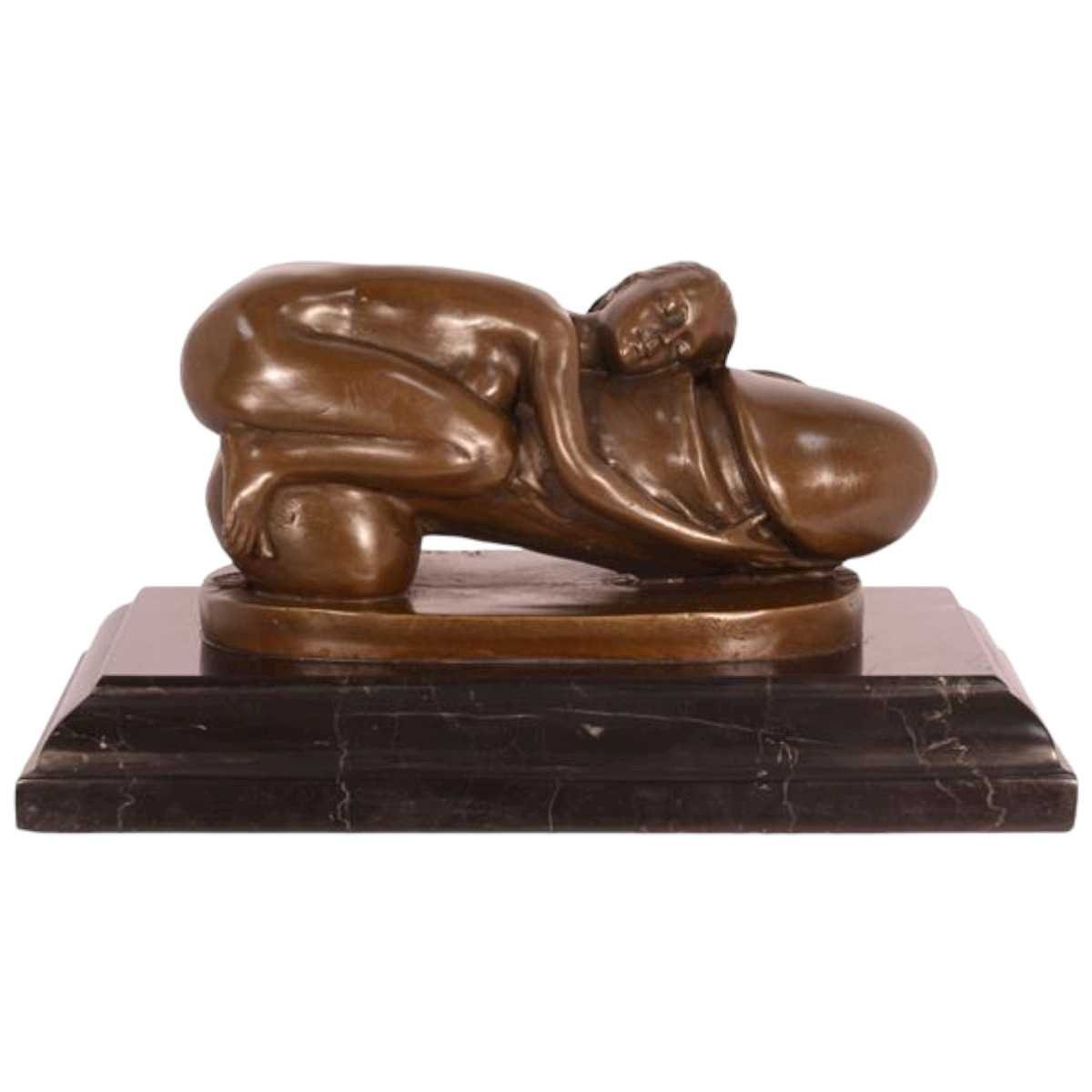 Bronzeskulptur Bronzefigur Erotik Frau Umarmt Liegend Einen Phallus
