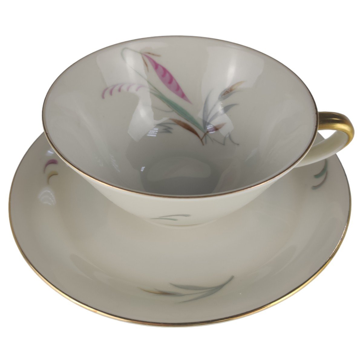 Teetasse mit Untertasse 2tlg. Eschenbach Blumen Bunt Goldrand