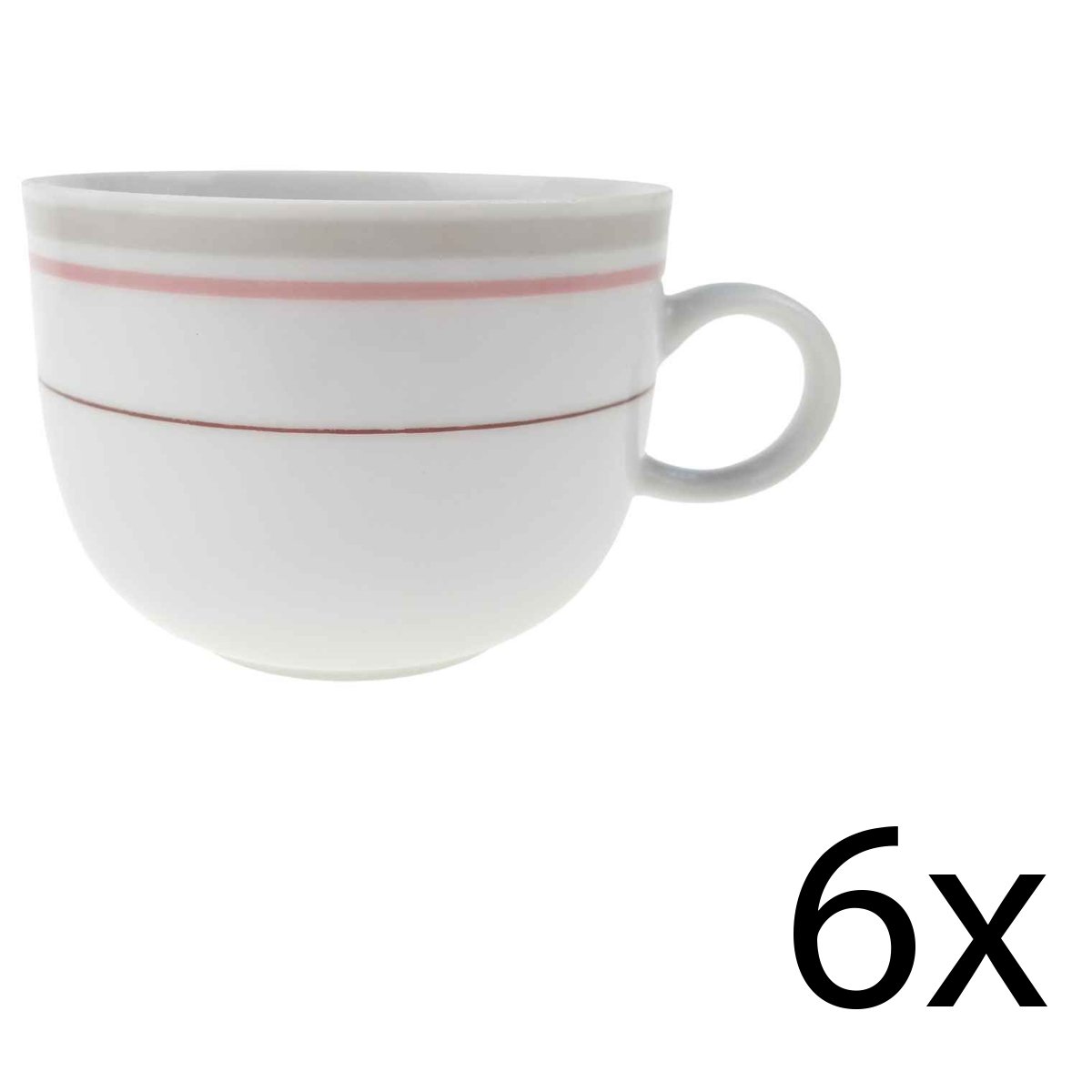 6er Set Kaffeetasse Winterling Kirchenlamitz Simona Rosa Grau Braun Streifen gebraucht - sehr gut