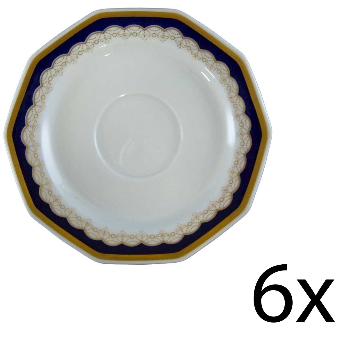 6er Set Untertasse für Kaffee Goldrand L 14,1 B D Winterling Marktleuthen Kobaltrand mit eckig Porzellan gebraucht-gut