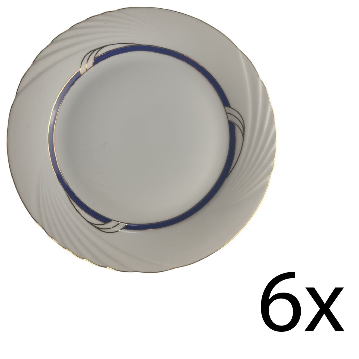 6er Set Kuchenteller D 20 Winterling Röslau Relief Blau Golddekor Porzellan gebraucht - sehr gut
