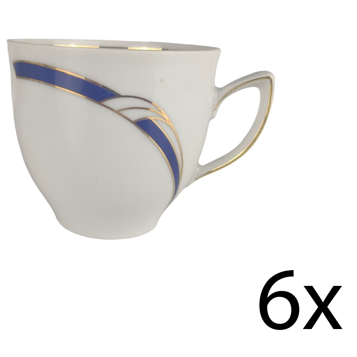 6er Set Kaffeetasse H 7 L 10 D 7,7 Winterling Röslau Relief Blau Golddekor Porzellan gebraucht - sehr gut