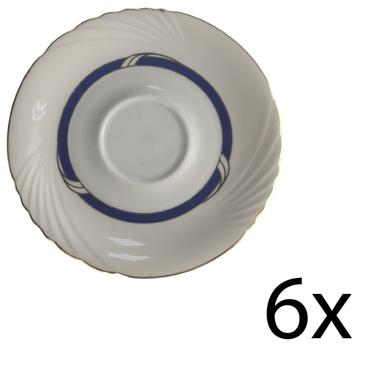6er Set Untertasse für Kaffee D 14,5 Winterling Röslau Relief Blau Golddekor Porzellan gebraucht - gut