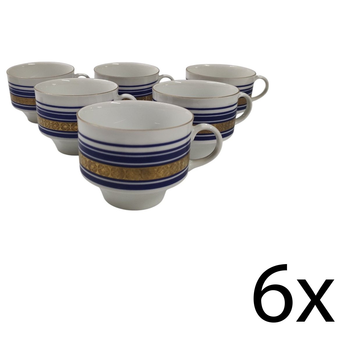 6er Set Kaffeetasse Tasse Retsch Wunsiedel Kobalt Blau Gold