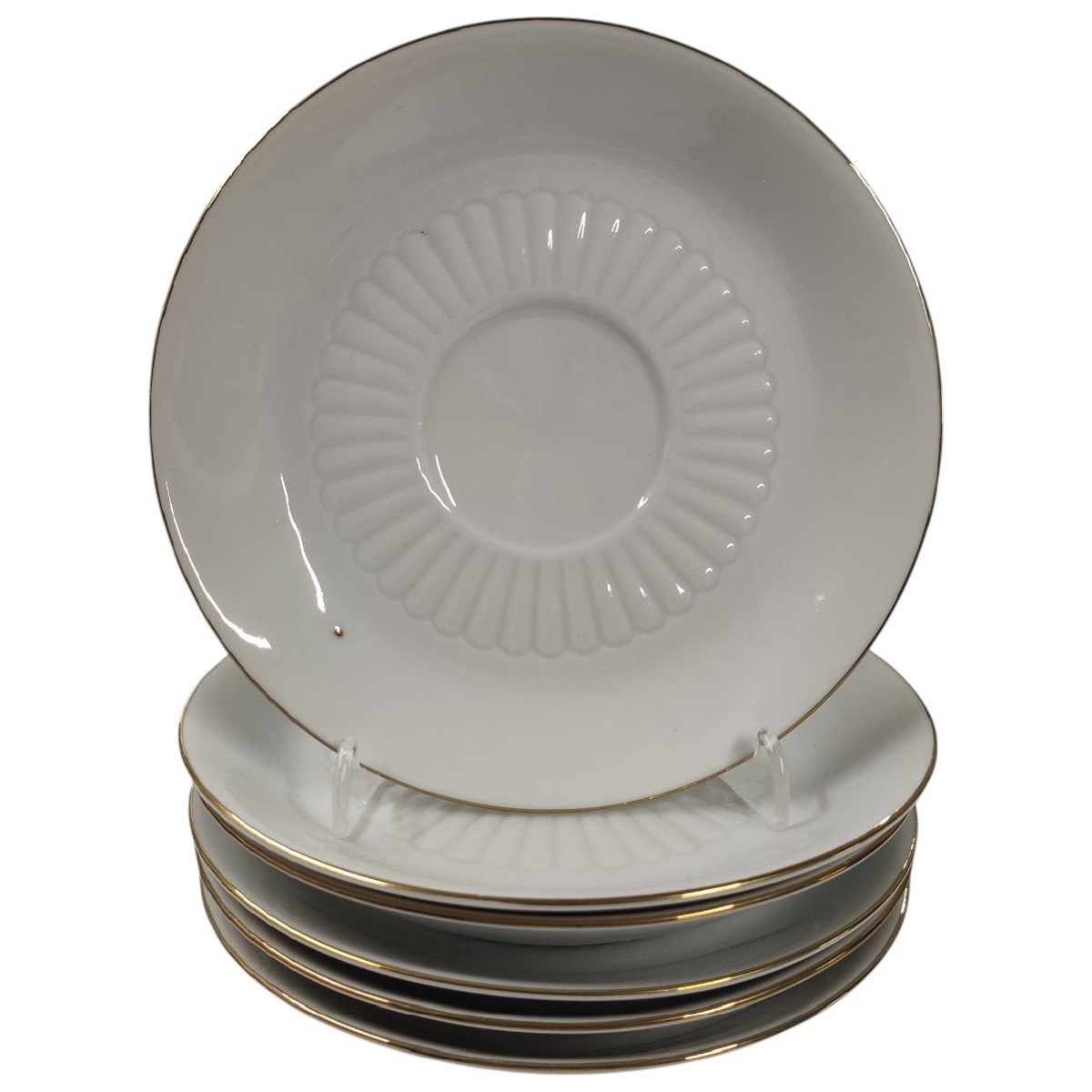 6er Set Untertasse für Kaffee Golddekor Mitterteich Form 527 weiß mit