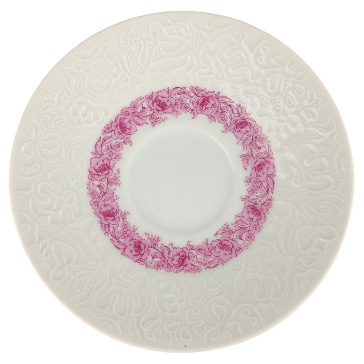 Untertasse für Kaffee 14,2 cm Hutschenreuther Petra Relief roter Blumenkranz gebraucht - sehr gut