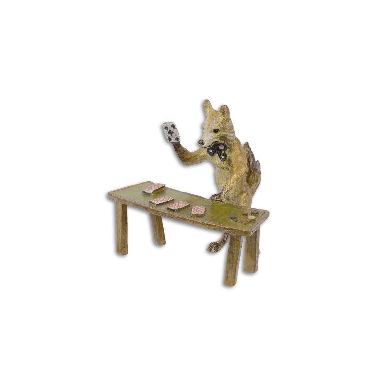 Bronzeskulptur Bronzefigur Fuchs Spielt Karten