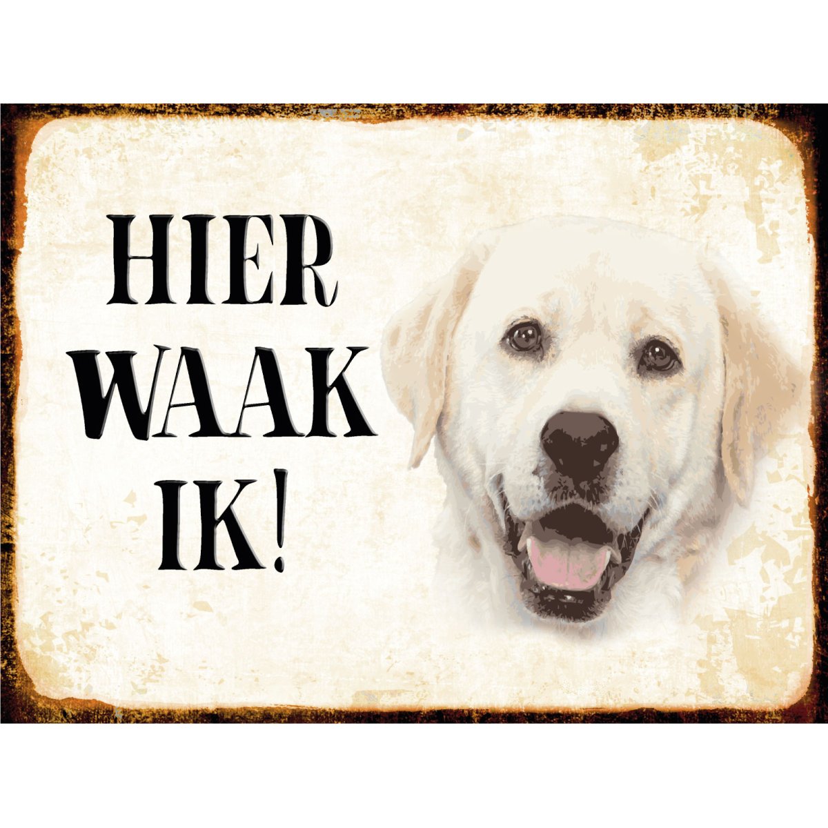 Blechschild 30x40 cm holländisch Hier Waak ik beige Labrador Deko Schild