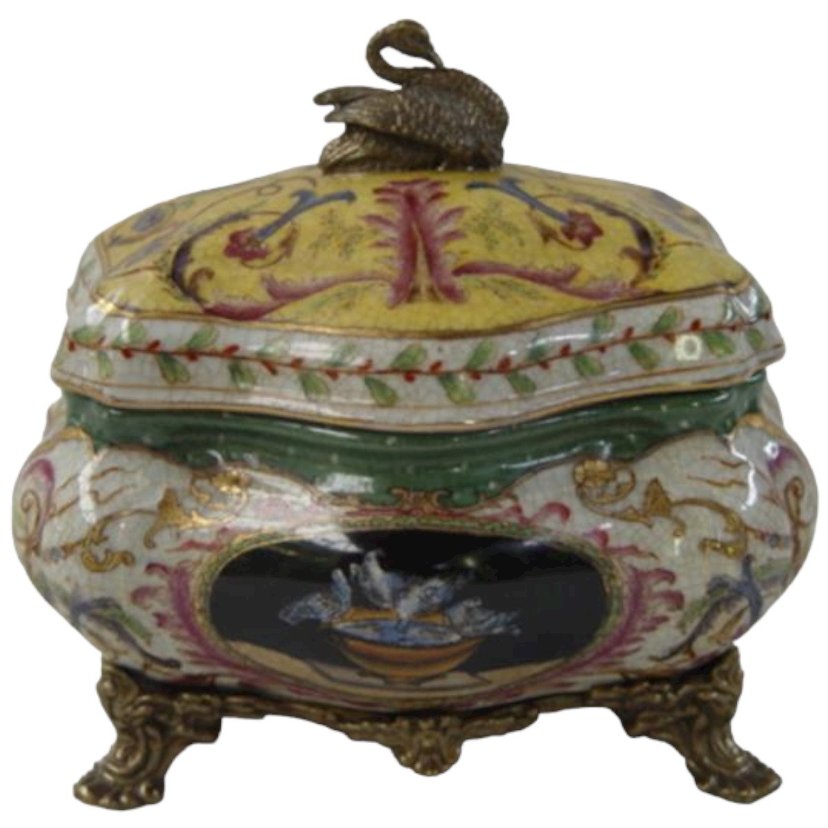 Dose Bronze mit Porzellan mit Deckel