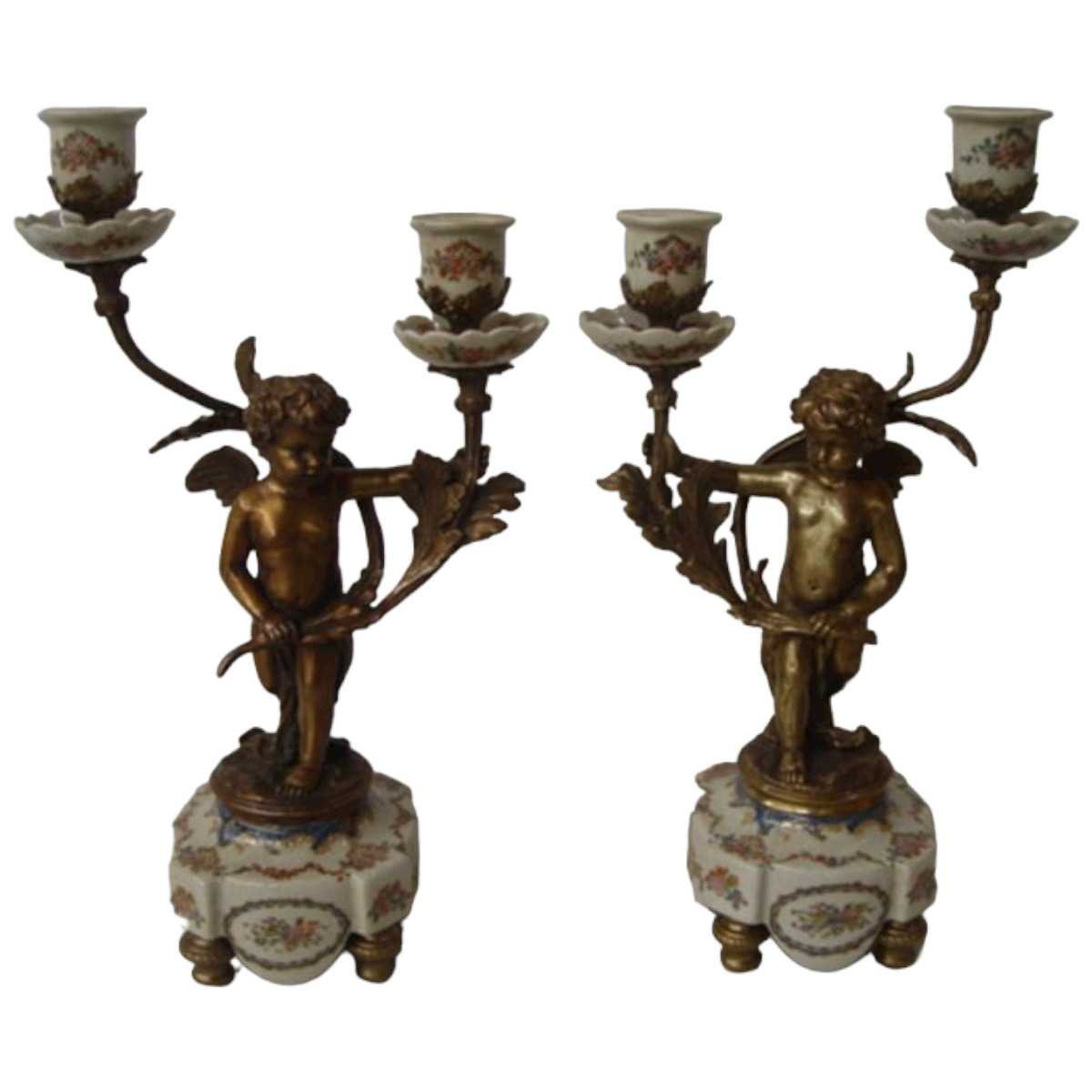 Kandelaber Kerzenständer Kerzenleuchter Kerzenhalter Porzellan/Bronze 2-armig 2er Set