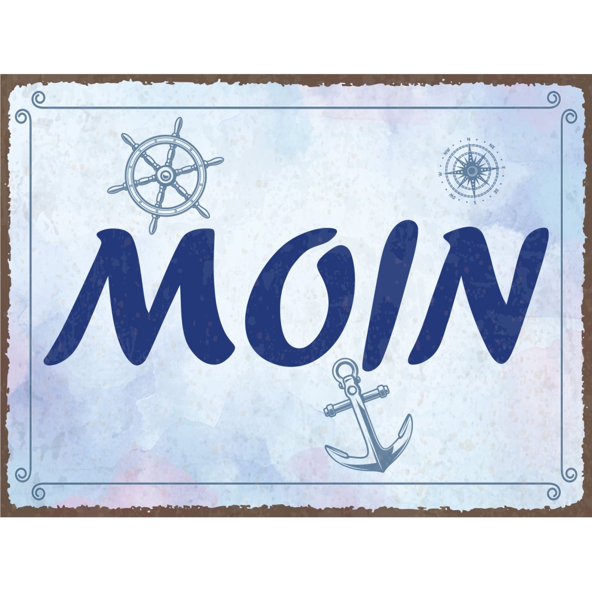 Blechschild 30x40 cm Moin Anker Steuerrad Kompass Deko Schild