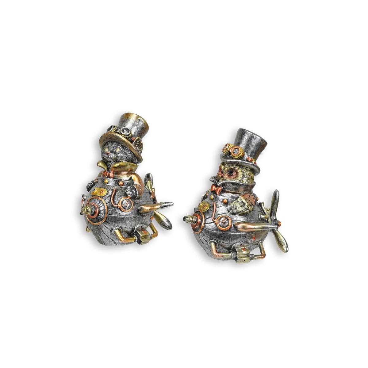 Figur Harz Steampunk Eule und Katze 2er Set
