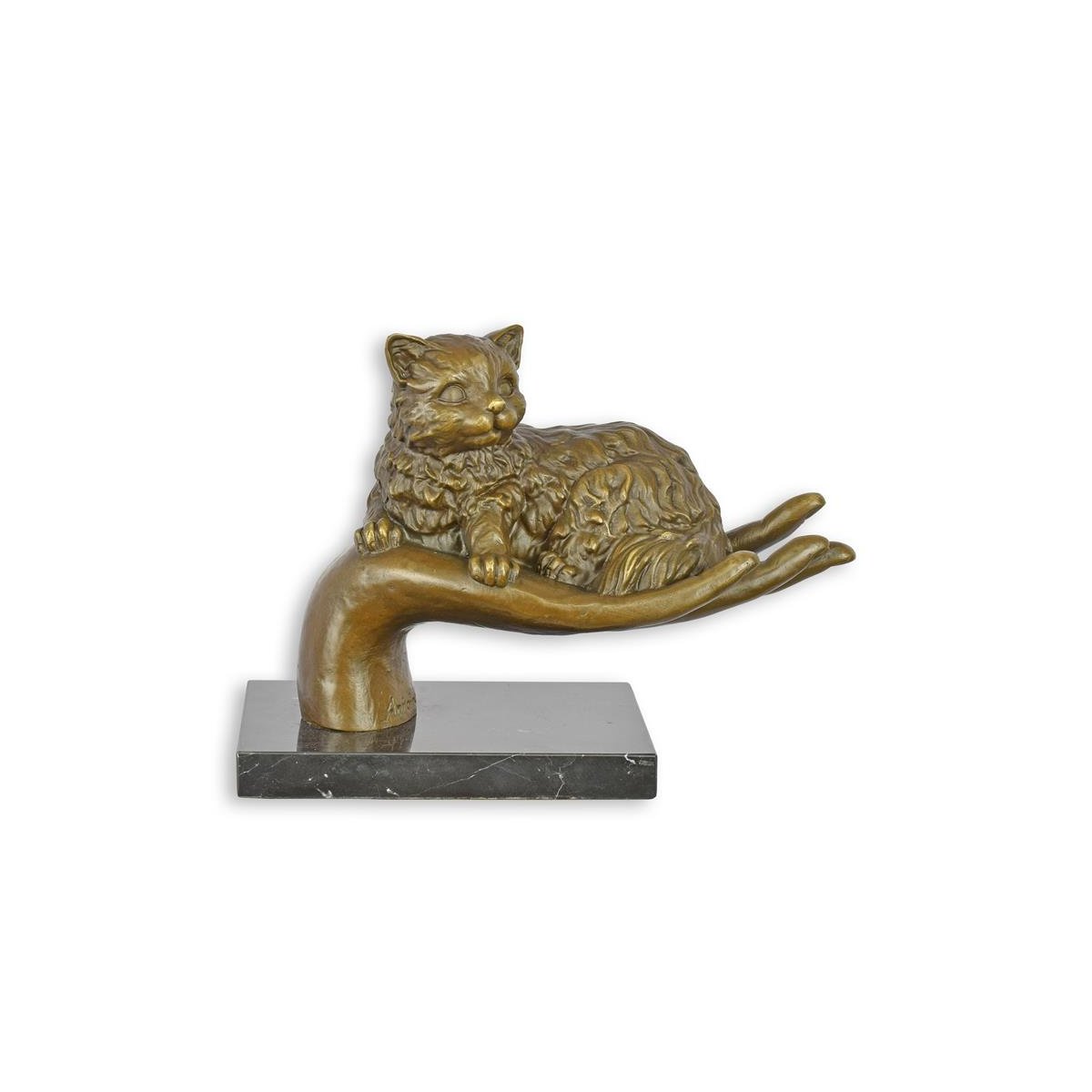 Bronzeskulptur Bronzefigur Hand mit Katze
