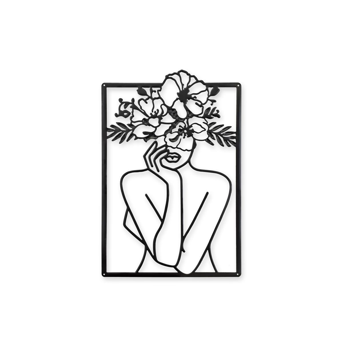Wanddeko Blech Kontur Frau mit Blumen