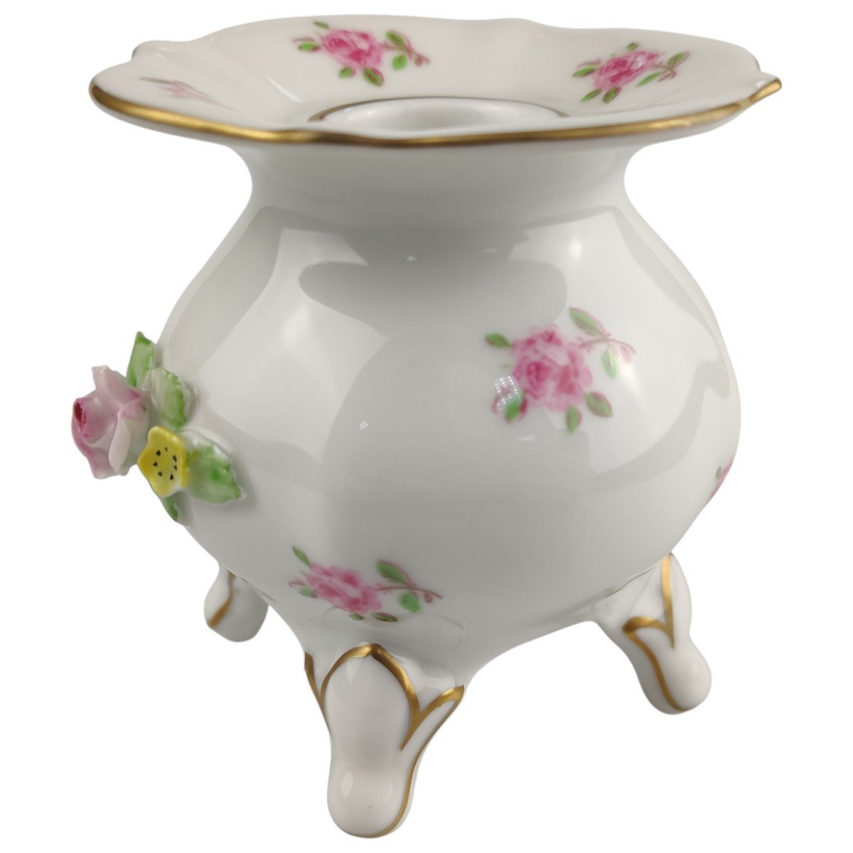 Kerzenhalter für Stabkerzen Lindner Porzellan Blumendekor Goldrand gebraucht - sehr gut