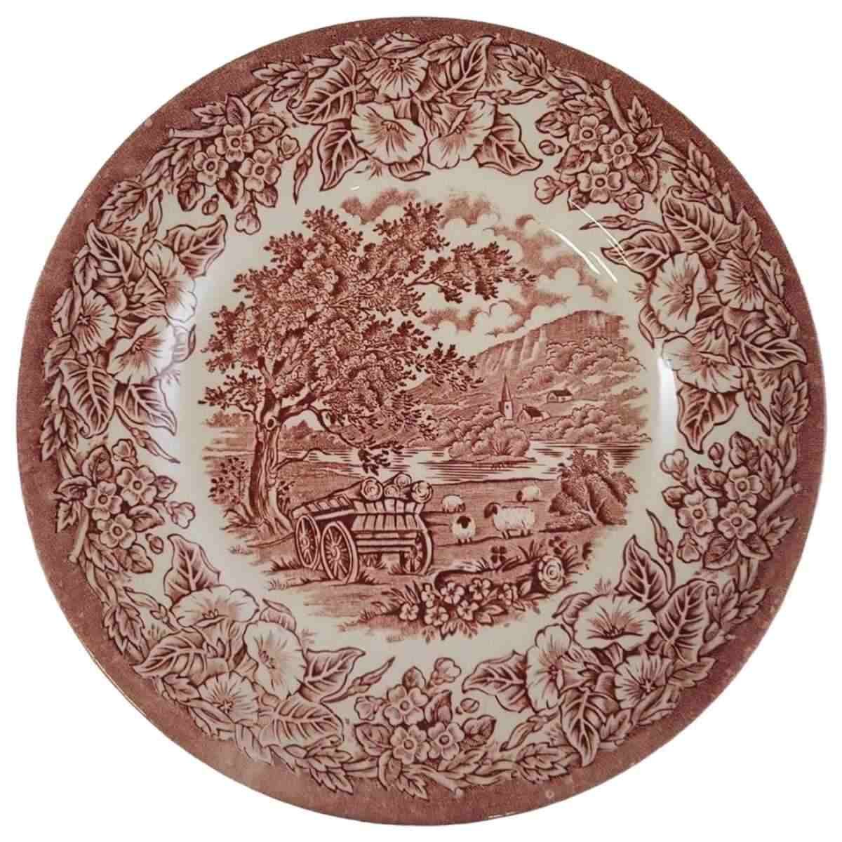 Speiseteller 24,7 cm English Ironstone Tableware (EIT) EIT England Baumstäme auf Wagen Rot gebraucht - sehr gut