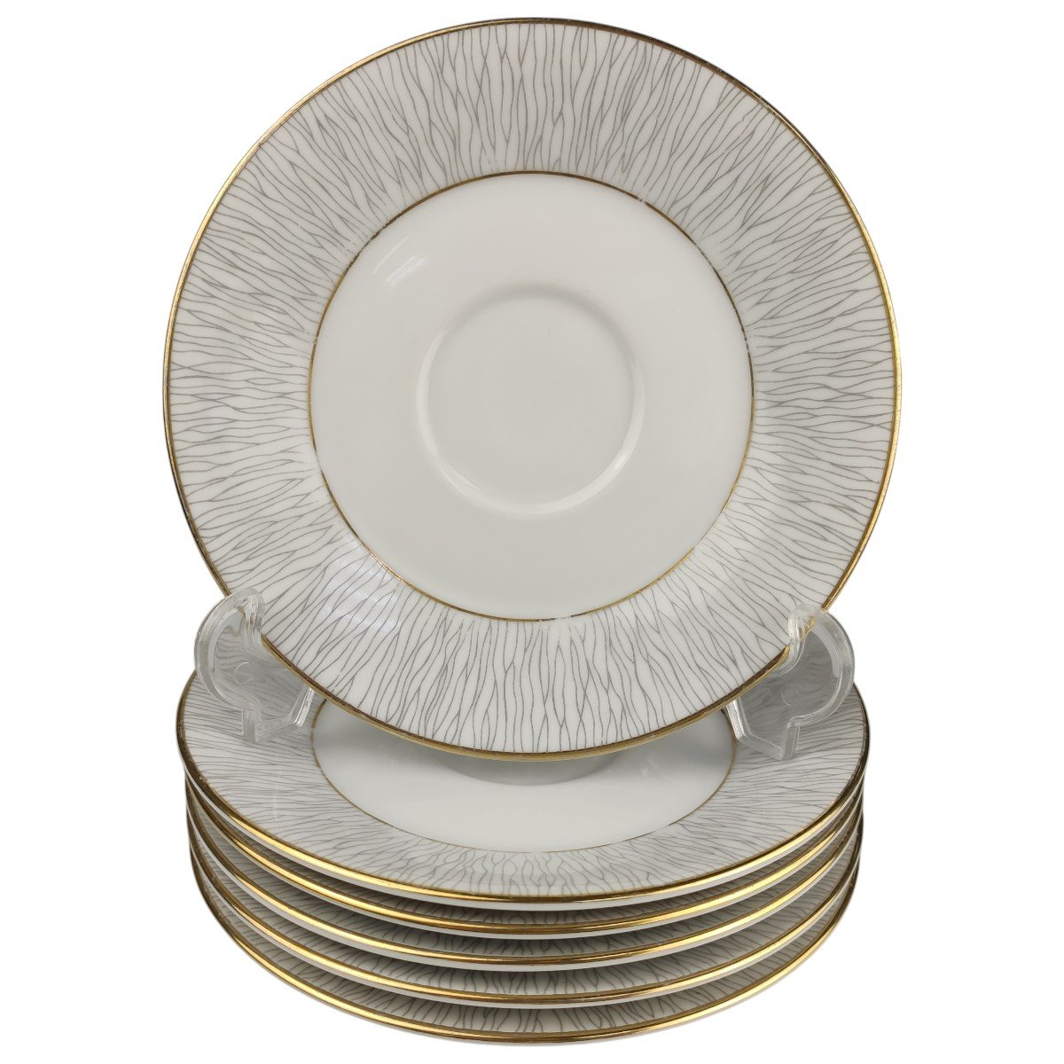 6er Set Untertasse für Kaffee 13,5 cm Königl. pr. Tettau Ria 1347 grauer Rand Grau gebraucht - akzeptabel