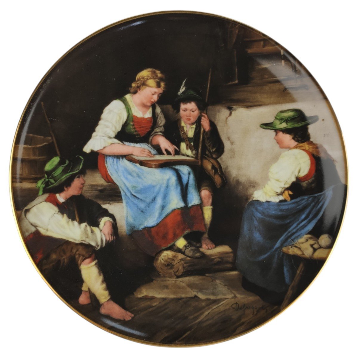 Wandteller Lilien Porzellan Die Meisterwerke des Franz von Defregger Zitherspielerin gebraucht - neuwertig