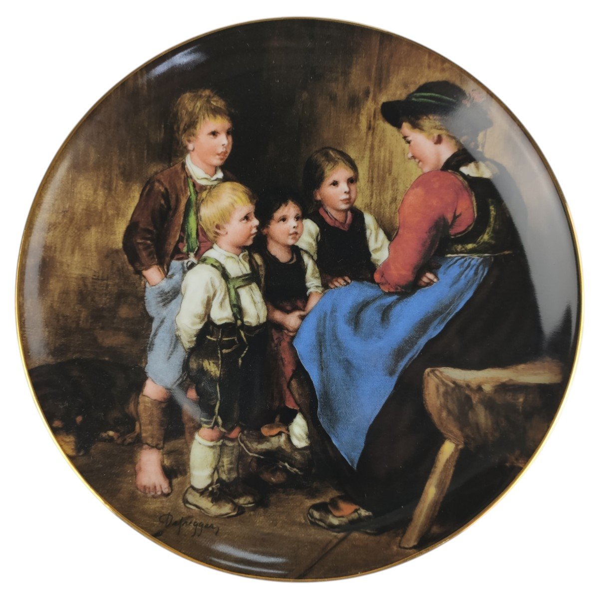 Wandteller Lilien Porzellan Die Meisterwerke des Franz von Defregger Geschichtenerzählerin gebraucht - neuwertig