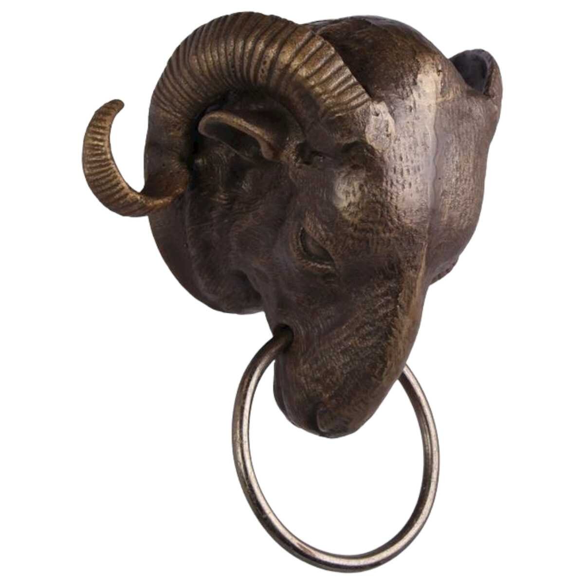 Handtuchhalter Handtuchring Ram Head Kopf Figur Skulptur Motiv Bronzelook Gusseisen