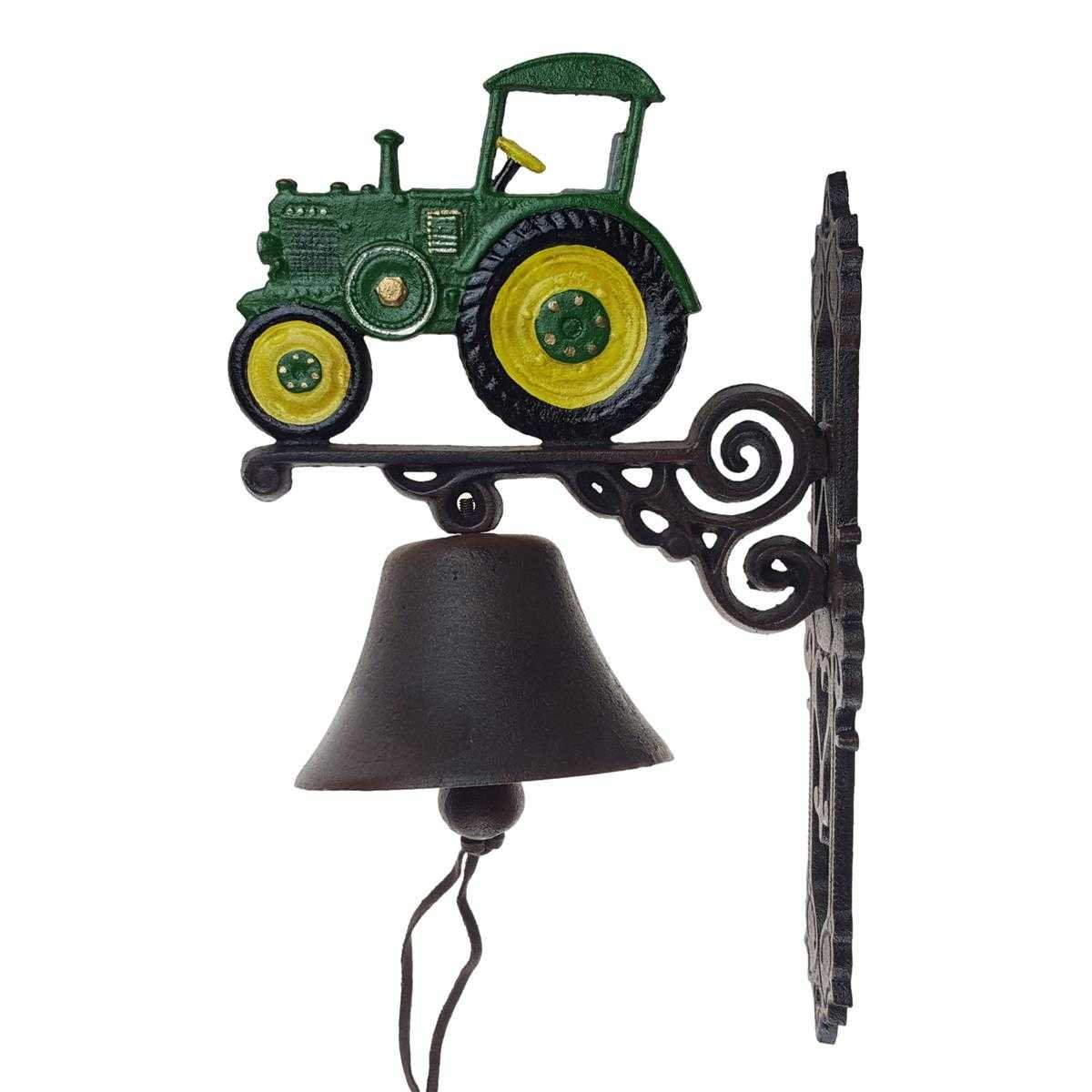Wandglocke Türglocke Türklopfer Figürchen Gusseisen Grün-Gelber Traktor