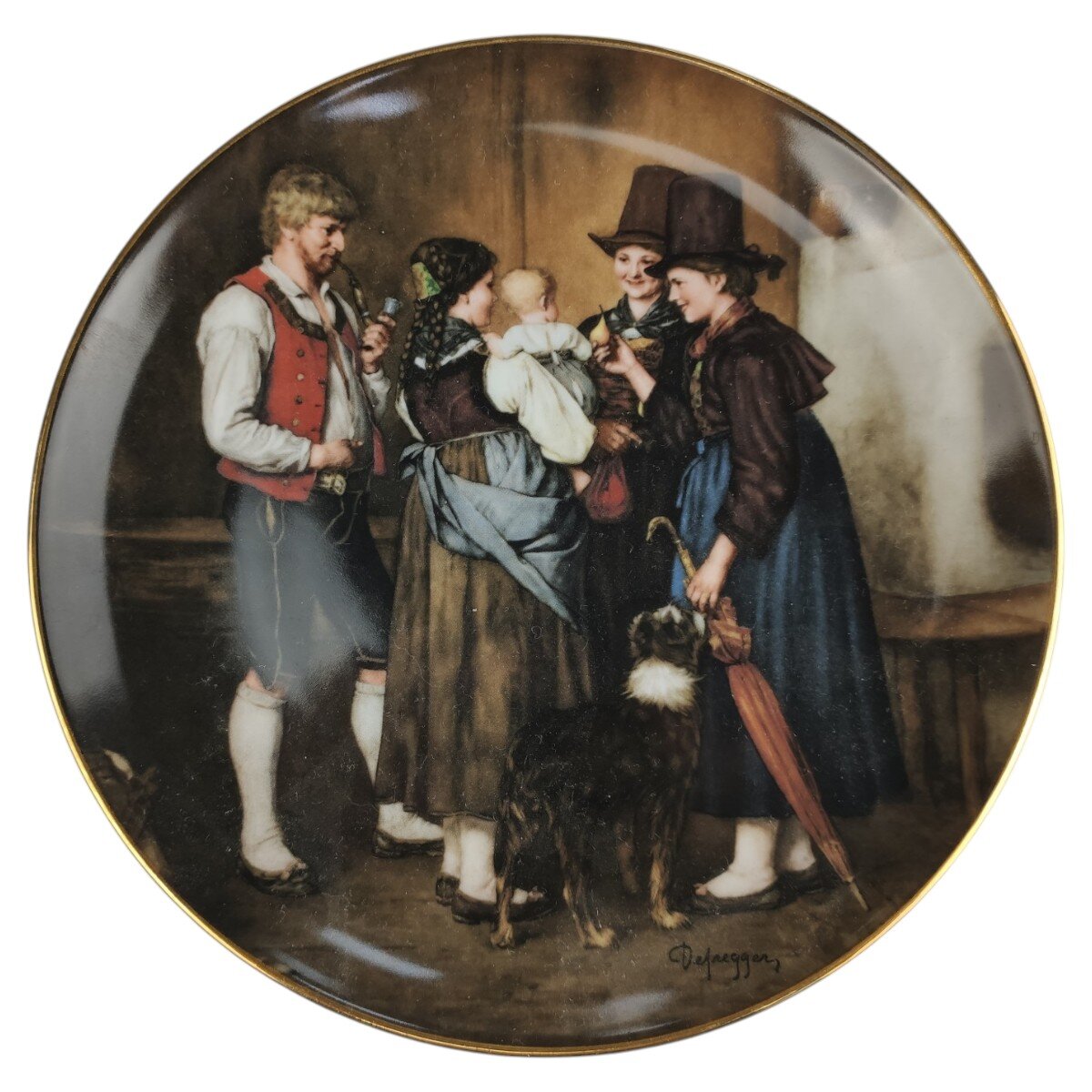 Wandteller Lilien Porzellan Die Meisterwerke des Franz von Defregger Besuch der Tanten gebraucht - neuwertig