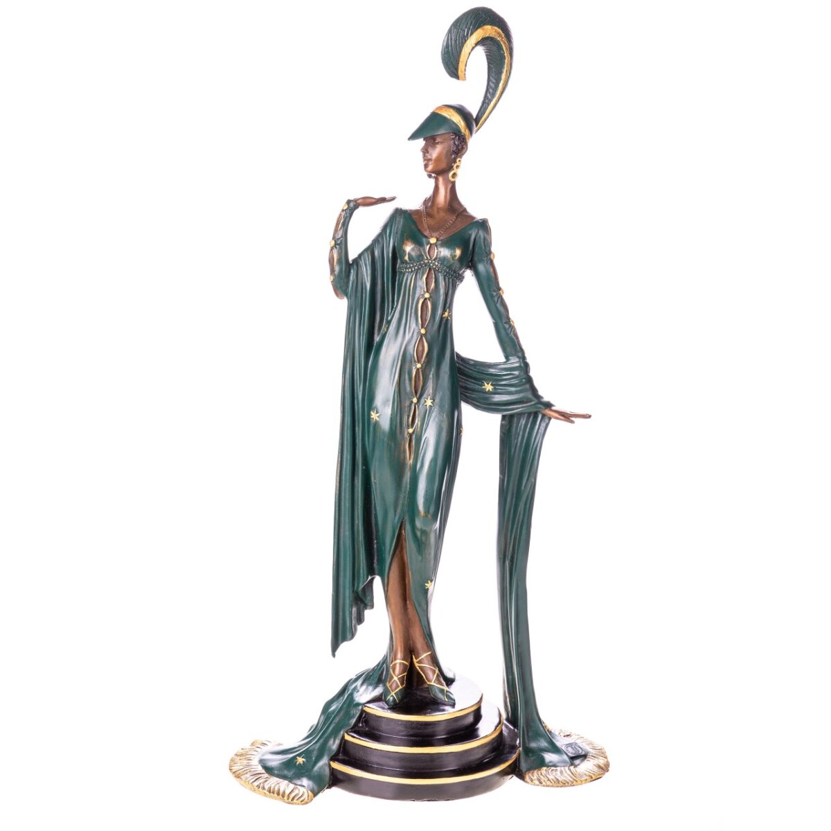 Farbige Art Deco Bronzefigur Frau